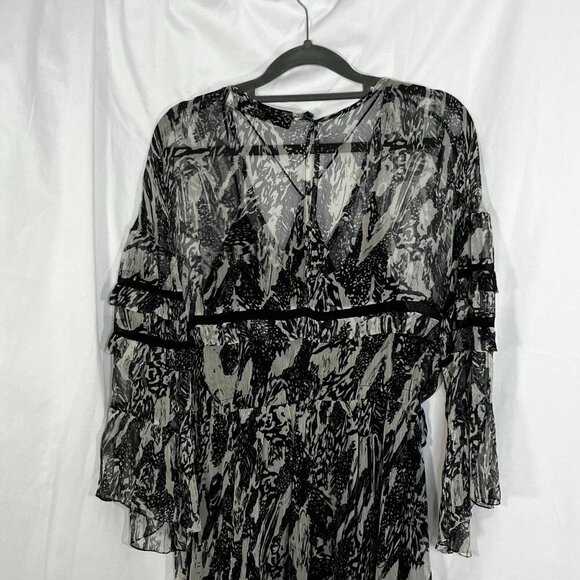 IRO Clash White Black Ruffle Sleeve Chiffon Mini Dress Size 34 US XS 2 - Picture 9 of 11